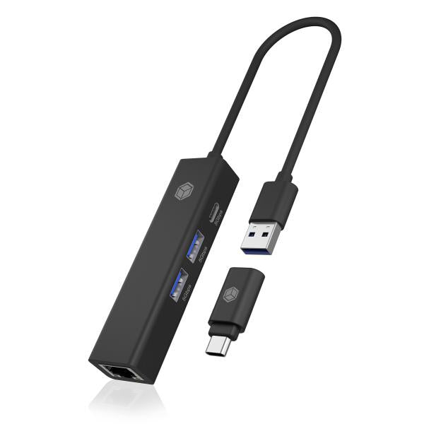 ICY BOX IB-HUB1439-LAN Cablato USB 3.2 Gen 1 (3.1 Gen 1) Type-A Nero