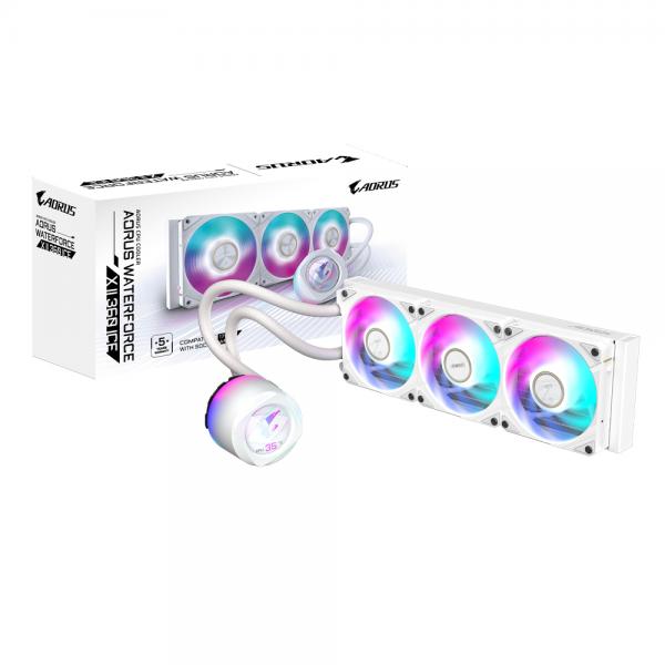 GIGABYTE AORUS WATERFORCE X II 360 ICE AIO Liquid CPU Cooler - Ventole ARGB 3x120mm, display LCD a colori completo, meccanismo di bloccaggio magnetico, DAISY-CHAIN, compatibile con Intel LGA 1700 e A