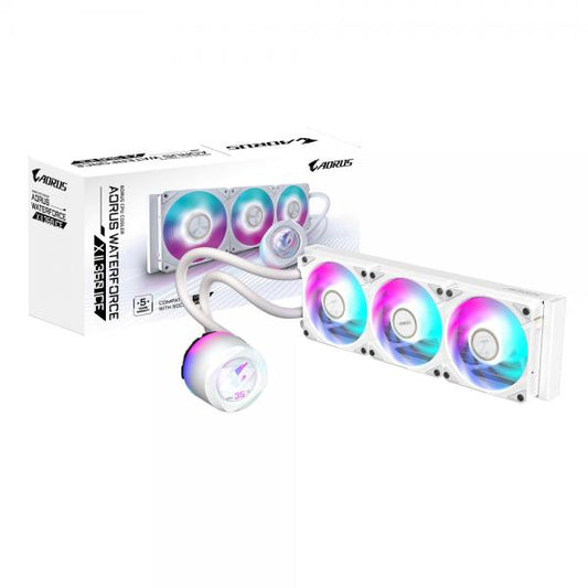 GIGABYTE AORUS WATERFORCE X II 360 ICE AIO Liquid CPU Cooler - Ventole ARGB 3x120mm, display LCD a colori completo, meccanismo di bloccaggio magnetico, DAISY-CHAIN, compatibile con Intel LGA 1700 e A