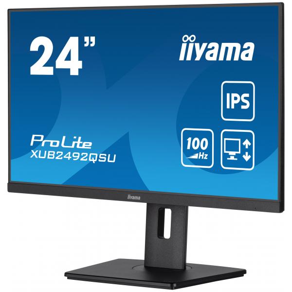 iiyama ProLite XUB2492QSU-B1 Monitor PC 60,5 cm [23.8] 2560 x 1440 Pixel Quad HD LED Nero (24 PROLITE XUB2492QSU-B1 24 WQHD IPS - 24 Black LED Monitor Full HD Height Adjustable DisplayPort USB