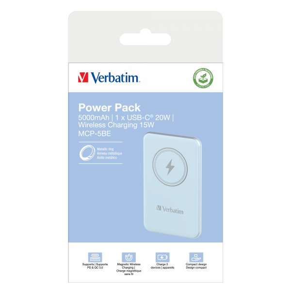 Verbatim Charge 'n' Go Polimeri di litio (LiPo) 5000 mAh Carica wireless Blu