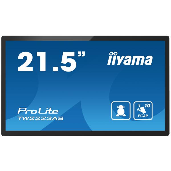 iiyama TW2223AS-B2 visualizzatore di messaggi Pannello piatto interattivo 54,6 cm [21.5] Wi-Fi 400 cd/m Full HD Nero Touch screen Processore integrato Android 12 24/7 (iiyama TW2223AS-B2 Signage Di