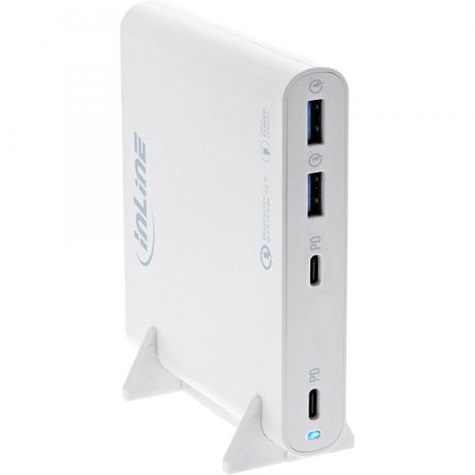 InLine Alimentatore USB, caricatore GaN, 4 porte, 2xUSB-C+2xUSB-A,120W, bianco