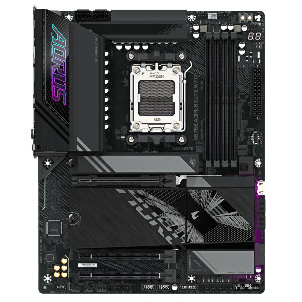GIGABYTE X870E AORUS ELITE WIFI7 Scheda Madre - Supporta CPU AMD Ryzen 9000, 16+2+2 fasi VRM digitali, fino a 8000Hz DDR5 (OC), 3xPCIe 5.0 + 1xPCIe 4.0, Wi-Fi 7, LAN 2.5GbE, USB 4