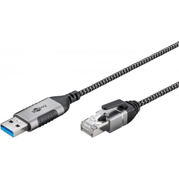 Goobay 74394 adattatore per inversione del genere dei cavi USB 3.0 type A RJ45 Nero, Argento