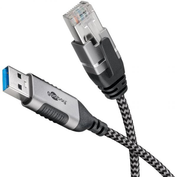 Goobay 74400 adattatore per inversione del genere dei cavi USB 3.0 type A RJ45 Nero, Argento
