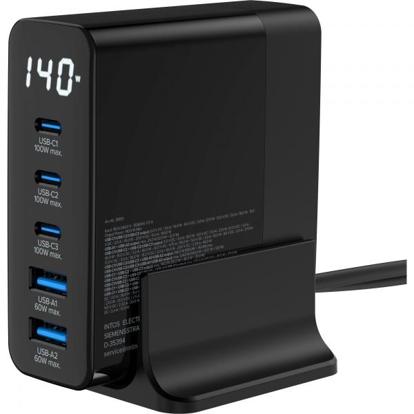 InLine Alimentatore USB PD, caricatore GaN, 5 porte, USB-C+USB-A, 140W, display