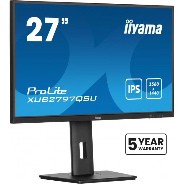 iiyama ProLite XUB2797QSU-B2 Monitor PC 68,6 cm [27] 2560 x 1440 Pixel Quad HD LED Nero (27 ProLite XUB2797QSU-B2 - 27 QHD IPS technology panel with USB hub and 100Hz refresh rate and 150mm he