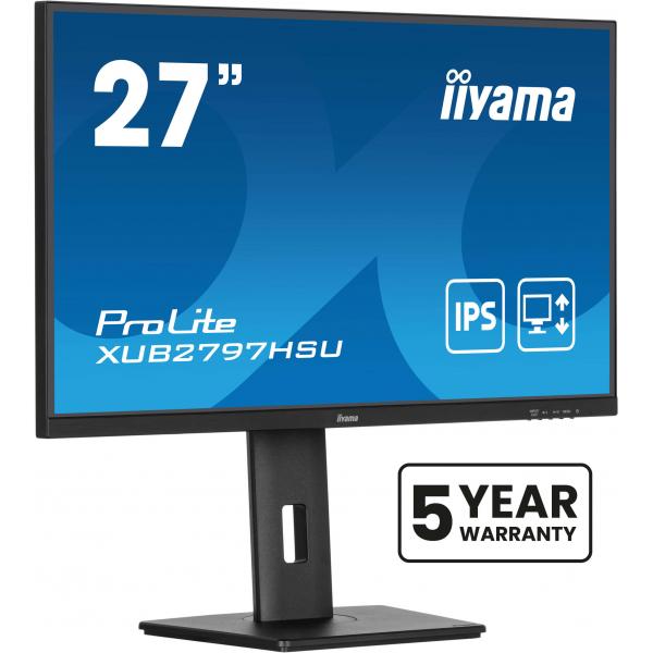 iiyama ProLite XUB2797HSU-B2 Monitor PC 68,6 cm [27] 1920 x 1080 Pixel Full HD LED Nero (27 ProLite XUB2797HSU-B2 Monitor - 27 Black IPS LED Monitor Full HD Height Adjustable DisplayPort HDMI and USB