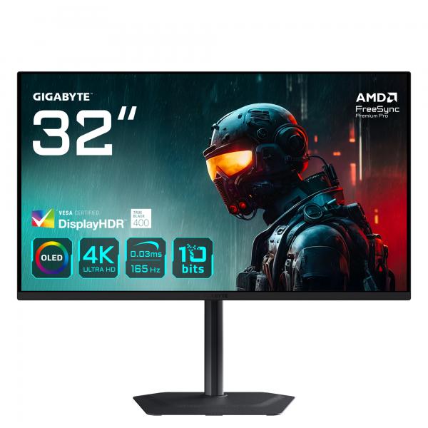 GIGABYTE MO32U 31,5 Monitor Gaming OLED 4K UHD - 3840 x 2160, 165Hz, 0.03ms, 250 cd/m, Display HDR True Black 400, HDMI 2.1, DisplayPort 1.4 (Gigabyte MO32U 31.5 INCH 165Hz UHD OLED Gaming Monitor)