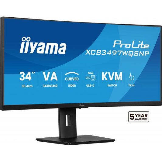 iiyama ProLite XCB3497WQSNP-B1 Monitor PC 86,4 cm [34] 3440 x 1440 Pixel UltraWide Quad HD LED Nero (iiyama ProLite XCB3497WQSNP-B1 - Monitor a LED - curvato - 34 - 3440 x 1440 UWQHD @ 120 Hz - VA -