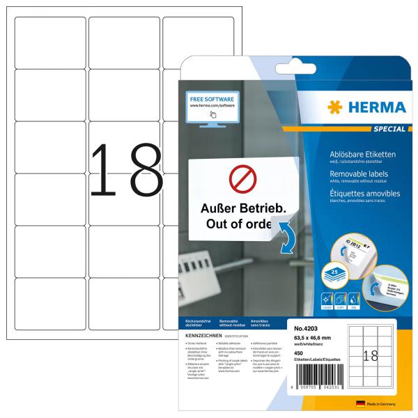 HERMA 4203 etichetta per stampante Bianco Etichetta per stampante autoadesiva (HERMA Special - etiketter - mat - 450)
