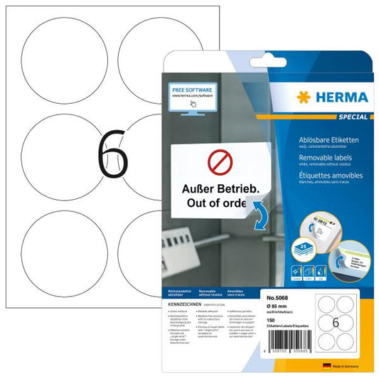 HERMA 5068 etichetta per stampante Bianco Etichetta per stampante autoadesiva (HERMA Special - etiketter - mat - 150)