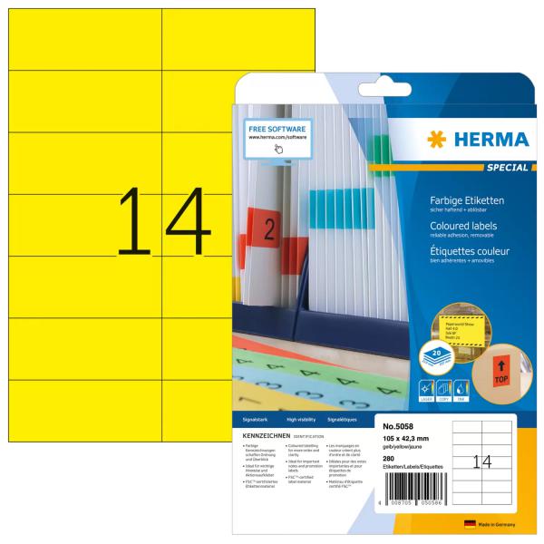 HERMA 5058 etichetta per stampante Giallo Etichetta per stampante autoadesiva (HERMA Special - etiketter - mat - 280)