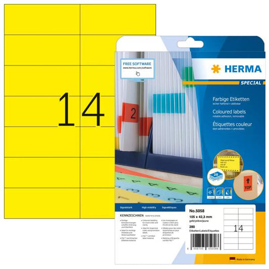 HERMA 5058 etichetta per stampante Giallo Etichetta per stampante autoadesiva (HERMA Special - etiketter - mat - 280)