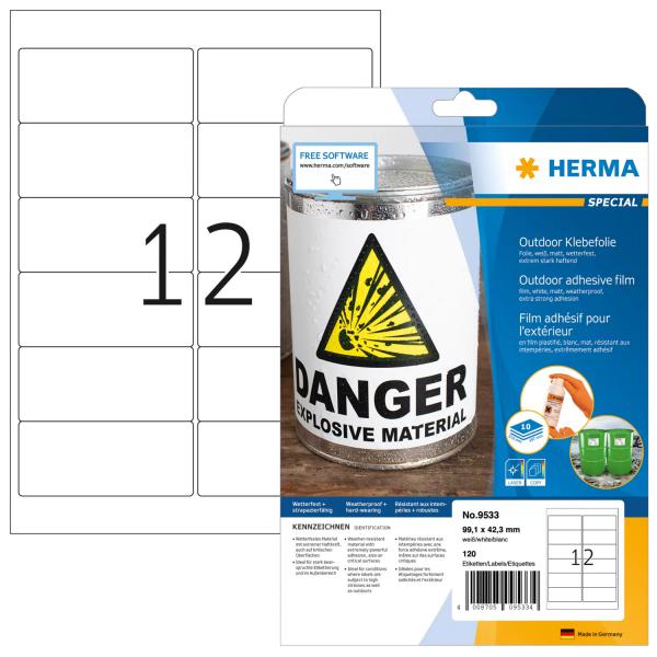 HERMA 9533 etichetta per stampante Bianco Etichetta per stampante autoadesiva (HERMA Special - filmm?rkater - mat - 1)