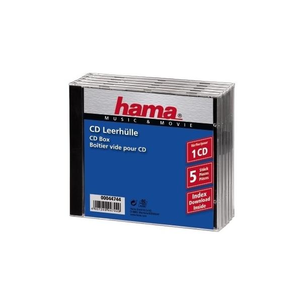 Hama CD Jewel Case Standard, Pack 5 C-shell case 1dischi Nero, Trasparente