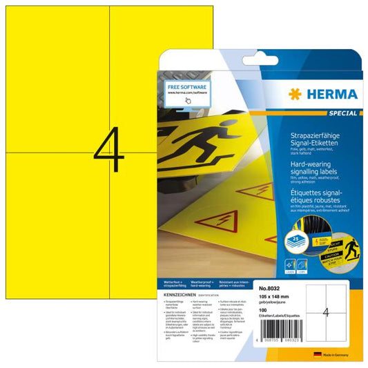 HERMA 8032 etichetta per stampante Giallo Etichetta per stampante autoadesiva (HERMA Special - filmm?rkater - mat - 1)