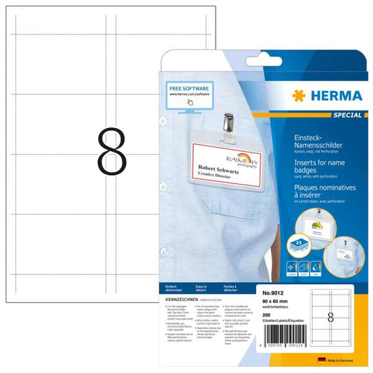HERMA 9012 etichetta per stampante Bianco Etichetta per stampante non adesiva (HERMA Special - etiketter for navneski)