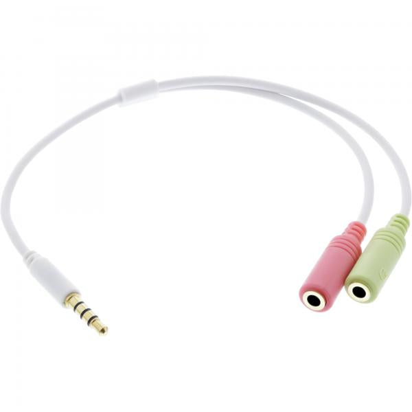 InLine Cavo Audio Y Jack 3,5mm M a 2x Jack 3,5mm F, 0,25m, CTIA, dorato, bianco