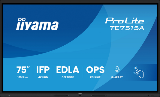 Iiyama 75"W IFP 40-Points Bonded DeepContrast - 75-Zoll 4K-UHD-Touchdisplay [Energieklasse G] (TE7515A-B1AG)