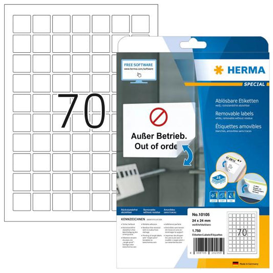 HERMA 10105 etichetta per stampante Bianco Etichetta per stampante autoadesiva (HERMA - etiketter - mat - 1750 etikett)