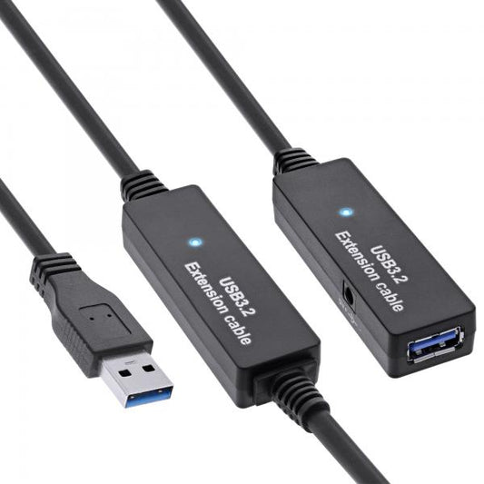 InLine Cavo USB 3.2 Gen.1 M-F, Attivo, prolunga, nero, 20mt