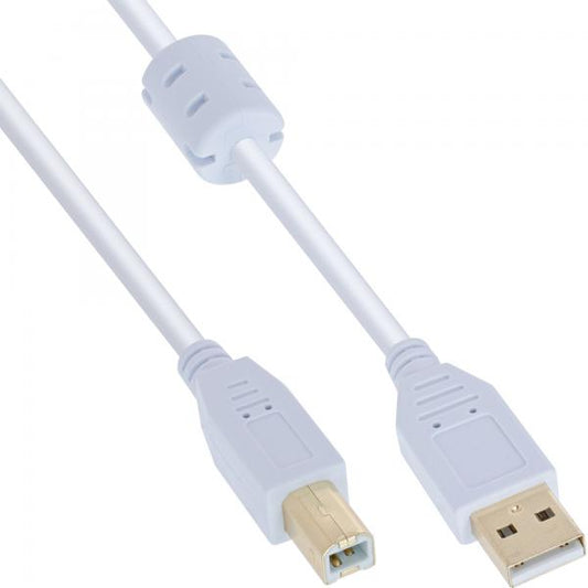 InLine Cavo USB 2.0 A maschio / B maschio, 10m, Ferrite, dorato, bianco