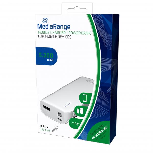 MediaRange MR751 batteria portatile Grigio, Bianco Ioni di Litio 5200 mAh