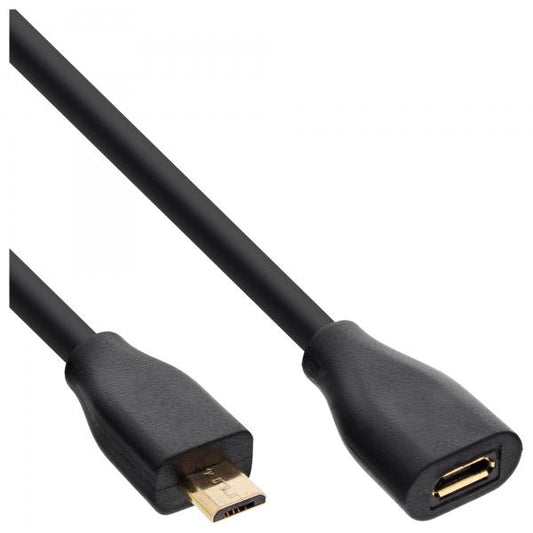 InLine Cavo USB 2.0 Micro, Micro B M / F, 3m, prolunga, dorato, nero
