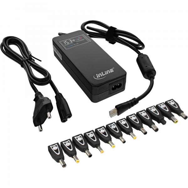 InLine Alimentatore Notebook, 90W, USB, 100-240V, Display colori, nero, 12 Plug