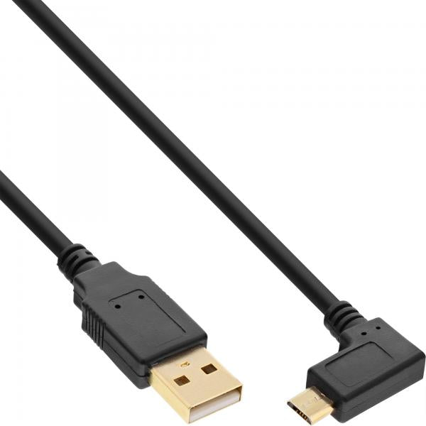 InLine Cavo USB 2.0 Micro, A M / Micro B M, 0,5m, Angolato, dorato, nero