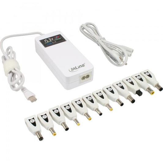 InLine Alimentatore univ.Notebook con Display, 15-20V e USB 5V, 90W, 12 Plugs