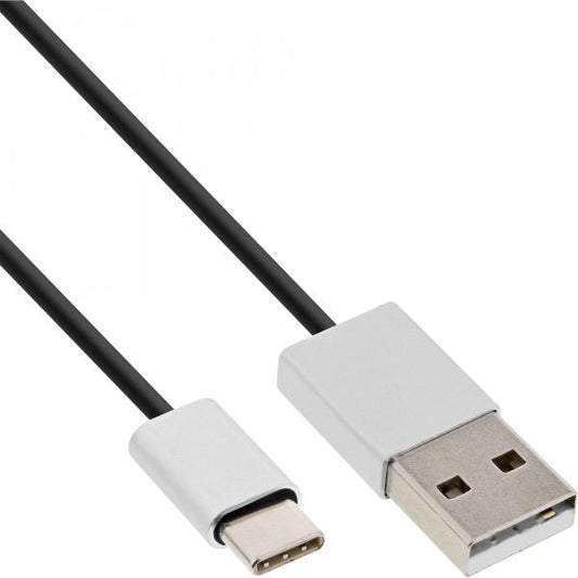 InLine Cavo USB 2.0 C M/A M, 1m, alluminio, flessibile, nero,2,4A@1m, 1,5A@5m