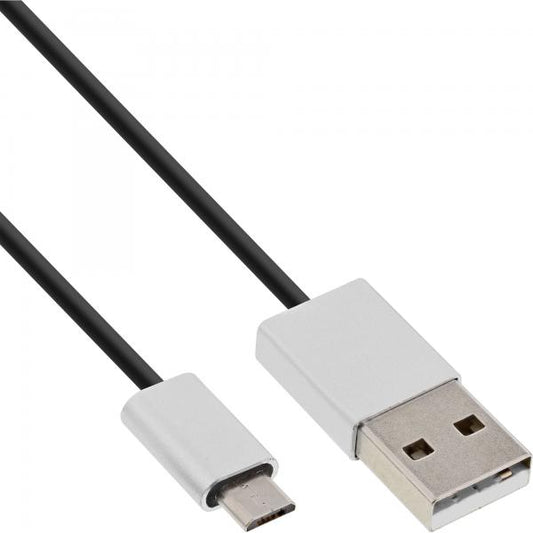InLine Cavo USB 2.0 Micro, A M/B M, 3m, alluminio, nero, 2,4A@1m 1,5A@5m