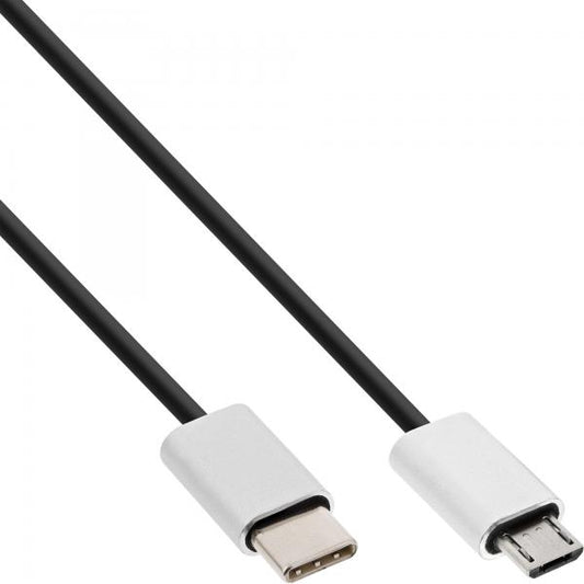 InLine Cavo USB 2.0 Micro C M / B M, 1,5m, flex, allum., nero, 2,4A@1m, 1,5A@5m