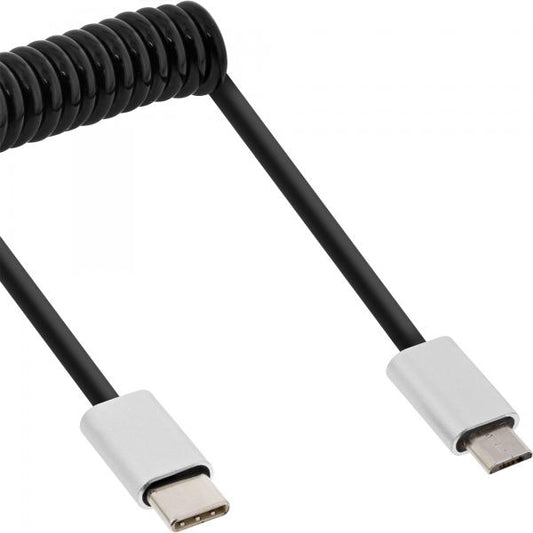 InLine Cavo USB 2.0 Micro, C M/B M, 3m, allum., spir., nero, 2,4A@1m, 1,5A@3m