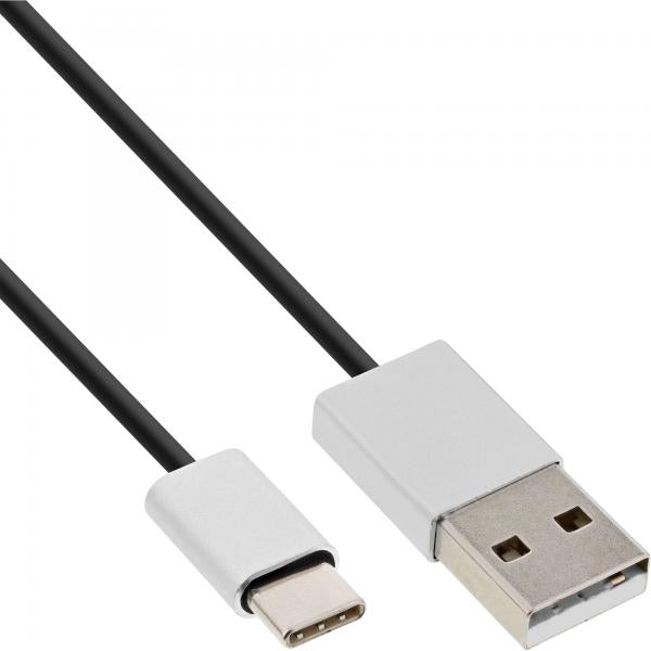 InLine Cavo USB 2.0 C M/A M, 2m, alluminio, flessibile, nero,2,4A@1m, 1,5A@5m