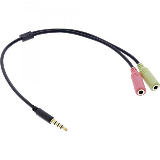 InLine Cavo Audio Y, Jack 3,5mm M a 2x Jack 3,5mm F, 4pin CTIA, 1m, dorato