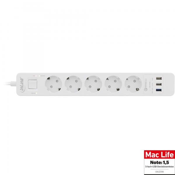 InLine 16491T 5presa(e) AC 220-250V 1.5m Bianco protezione da sovraccarico