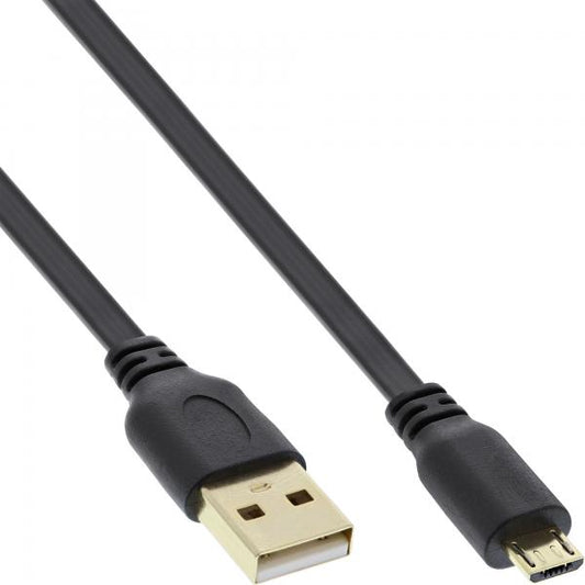 InLine Cavo USB 2.0 Micro, A maschio / Micro B maschio, 0,3m, Piatto, dorato