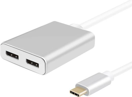 Helos Splitter, USB 3.1 Type-C St./2x DisplayPort Buchse, PREMIUM 4K, silber USB Type-C St./2x DisplayPort 1.2 Bu. , PREMIUM , TPE Auenmantel - hochflexibel , Aluminium-Gehuse , 3840 x 2160 @ 60