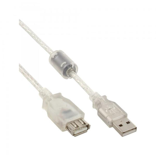 InLine Cavo USB 2.0 A maschio / A femmina, 1m, Ferrite, prolunga, trasparente