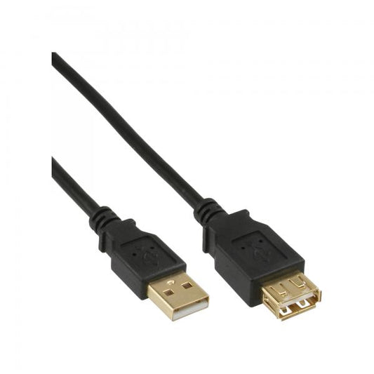 InLine Cavo USB 2.0 A maschio / A femmina, 2m, dorato, prolunga, nero