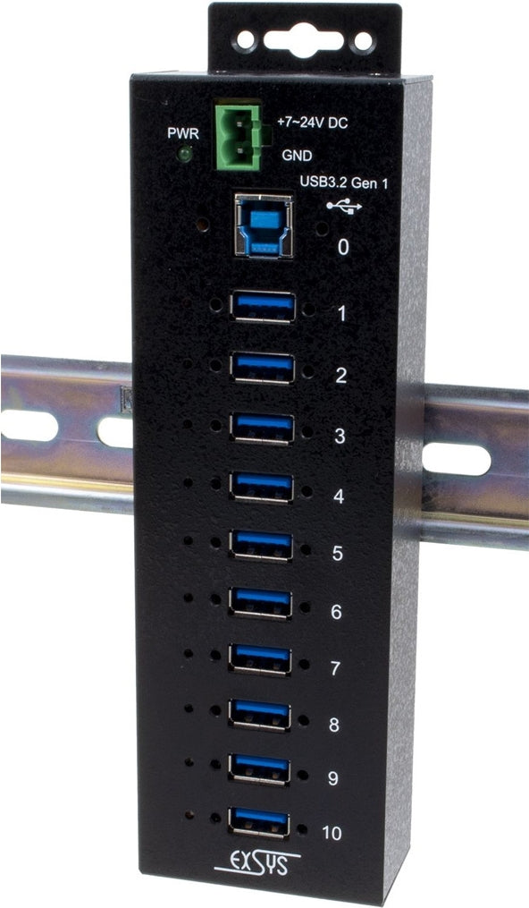 Exsys USB 3.2 Gen1 HUB 10-Port Managed N. inkl.USB-Kabel DIN-Rail-Kit (EX-1580SHMVS)