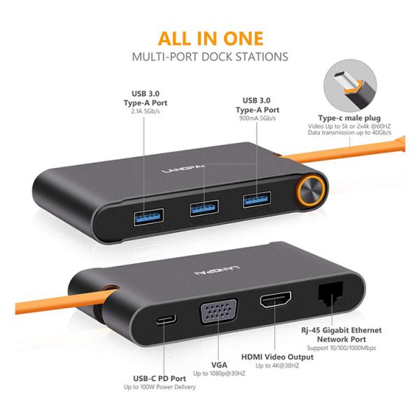 EXSYS EX-1220HM hub di interfaccia USB 3.2 Gen 1 (3.1 Gen 1) Type-C 5000 Mbit/s Nero