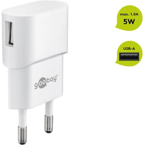 Goobay 44948 Caricabatterie per dispositivi mobili Universale Nero AC Interno (Goobay USB Charger. 1x USB Port. White)