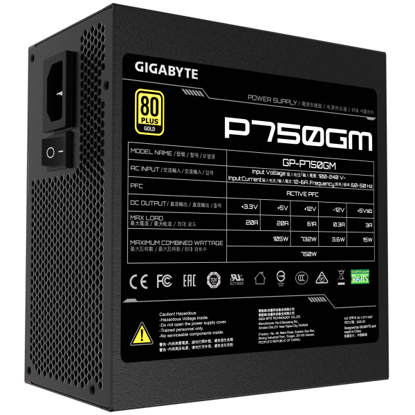 Gigabyte P750GM alimentatore per computer 750 W 20+4 pin ATX ATX Nero