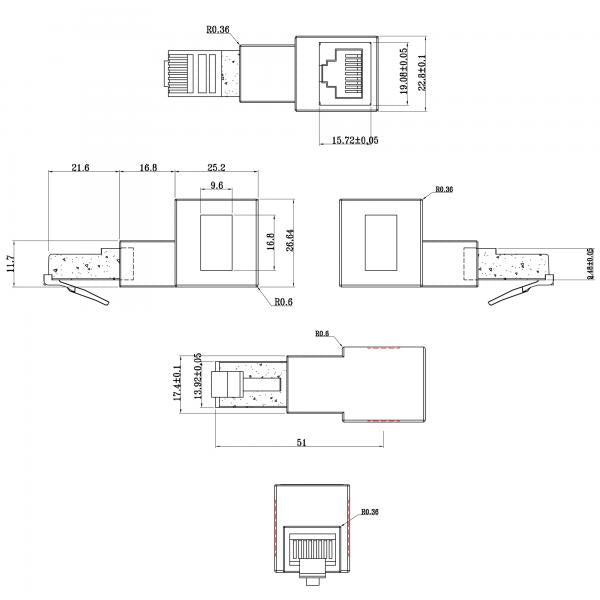 InLine cavo patch adattatore Cat.6A, SP / PR RJ45, angol. di 90 verso il basso