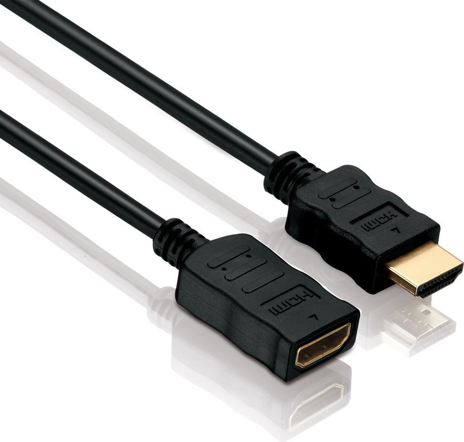 Helos Verlngerung, High Speed HDMI Stecker/Buchse mit Ethernet 1,5m High Speed HDMI Verlngerung mit Ethernet Kanal (HEAC) und vergoldeten Kontakten. HDMI A Stecker (19pol) auf HDMI A Buchse (19pol)